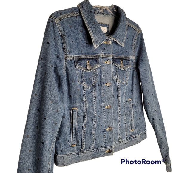 LOFT Black Polka Dot Denim Jacket - Picture 4 of 9